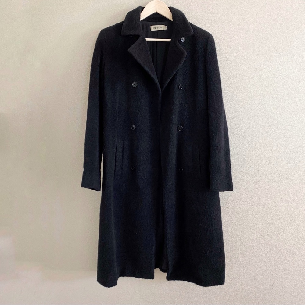 Calvin Klein Angora Wool Trench Coat Size 6 Black
